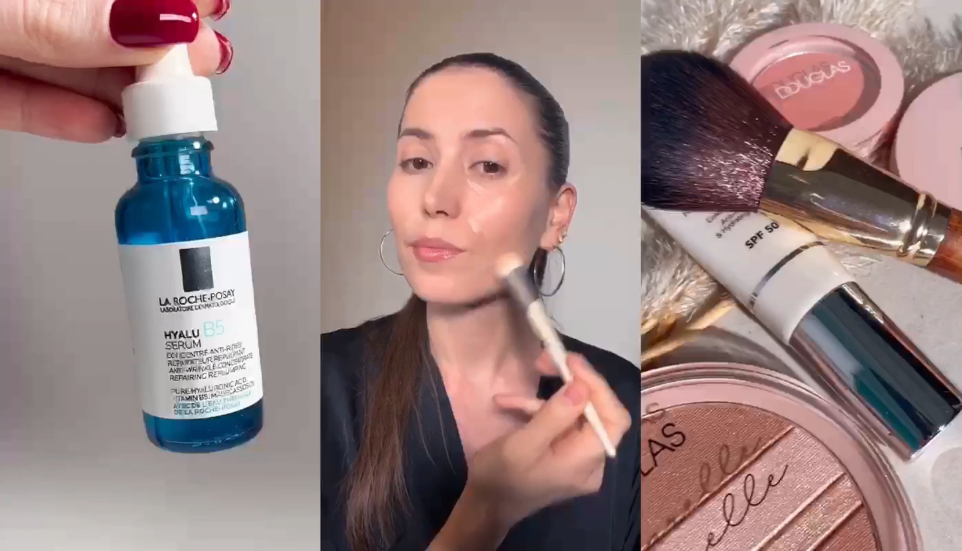 Video of an influencer trying out and showcasing Douglas products