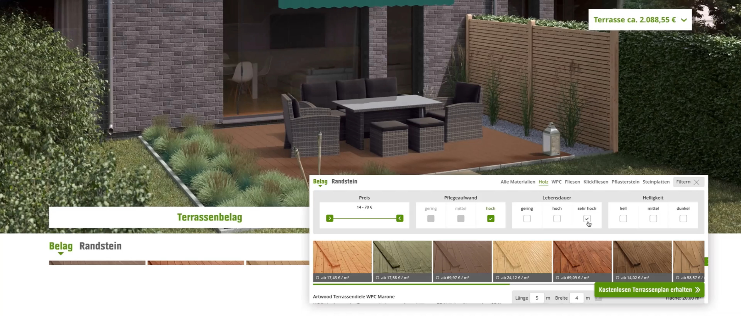 Animation of the configuration process for a terrace