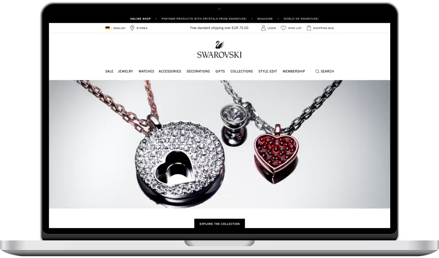 Animation of the Swarovski homepage in a laptop