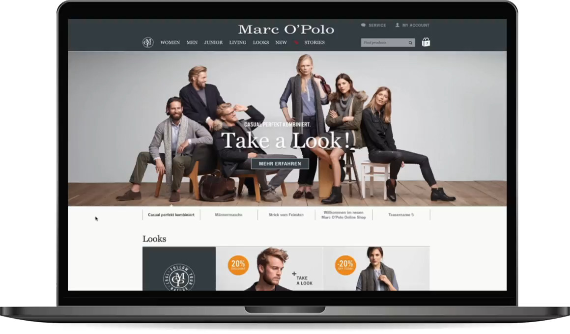 Animation der Shop Startseite von Marc’O’Polo in einem Laptop
